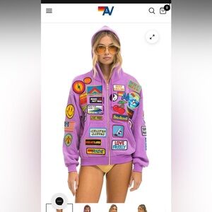 AVIATOR NATION VINTAGE PATCH ZIP HOODIE RELAXED - NEON PURPLE M